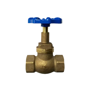 Llave de paso Emos HI-HI de bronce con manilla azul de 1/2 pulgada, utilizada para controlar el flujo en sistemas de agua potable