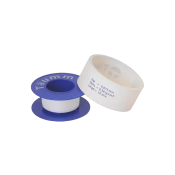 Rollo de cinta de Teflón (PTFE) utilizado para sellar conexiones roscadas en instalaciones de agua, gas y aire comprimido
